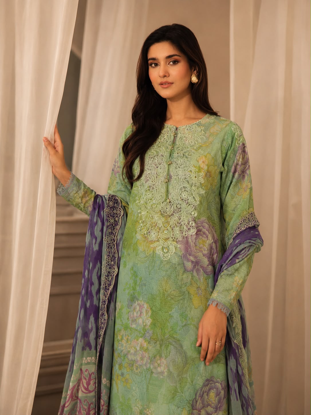 Luxury Digital Printed Lawn Unstitched Three Piece Set -C544