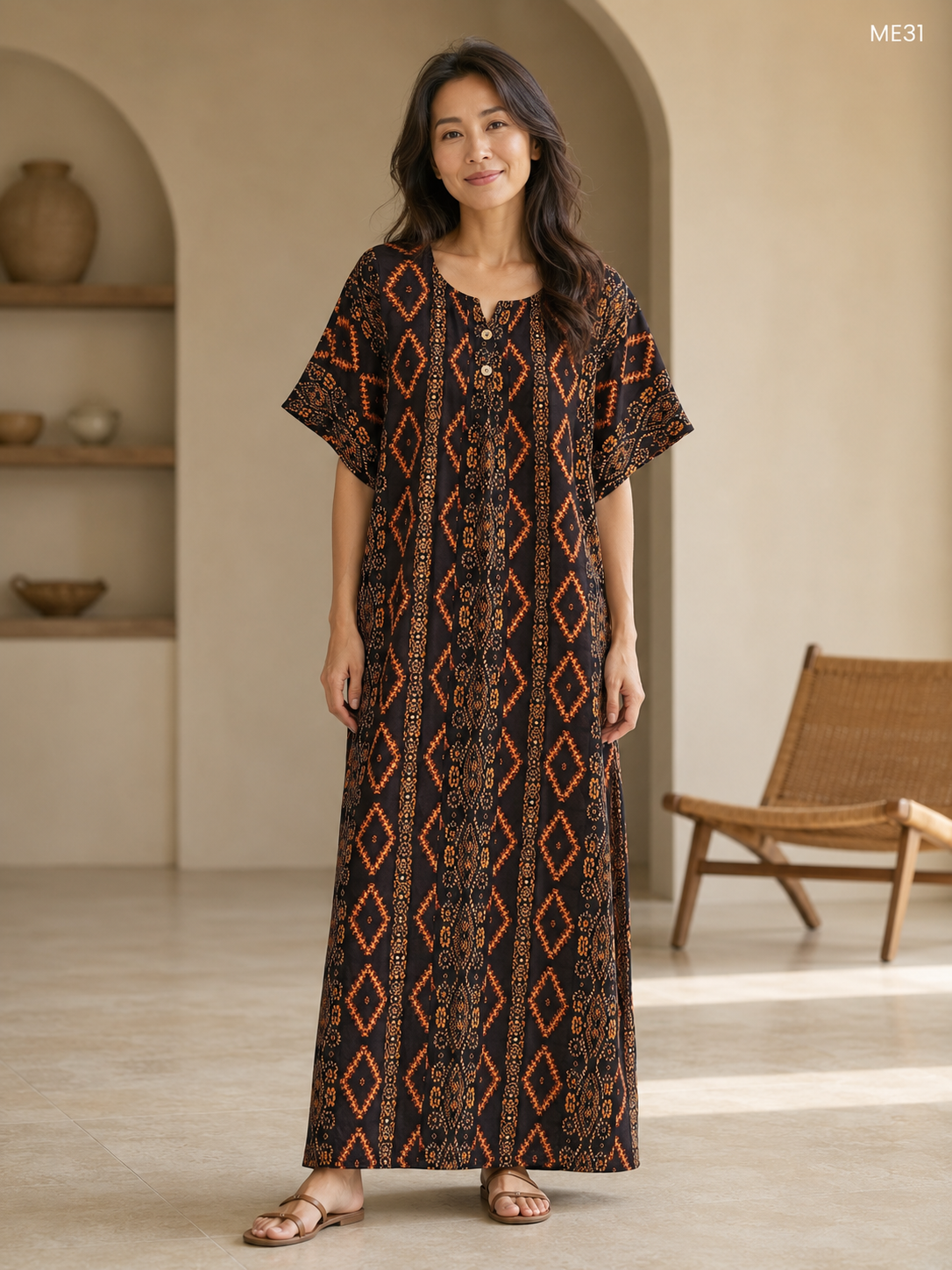 Copper Noir Printed Button Maxi Dress-ME31