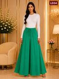 Elegant Emerald Green Drawstring Wide-Leg Skirt Palazzo Pants-LD34