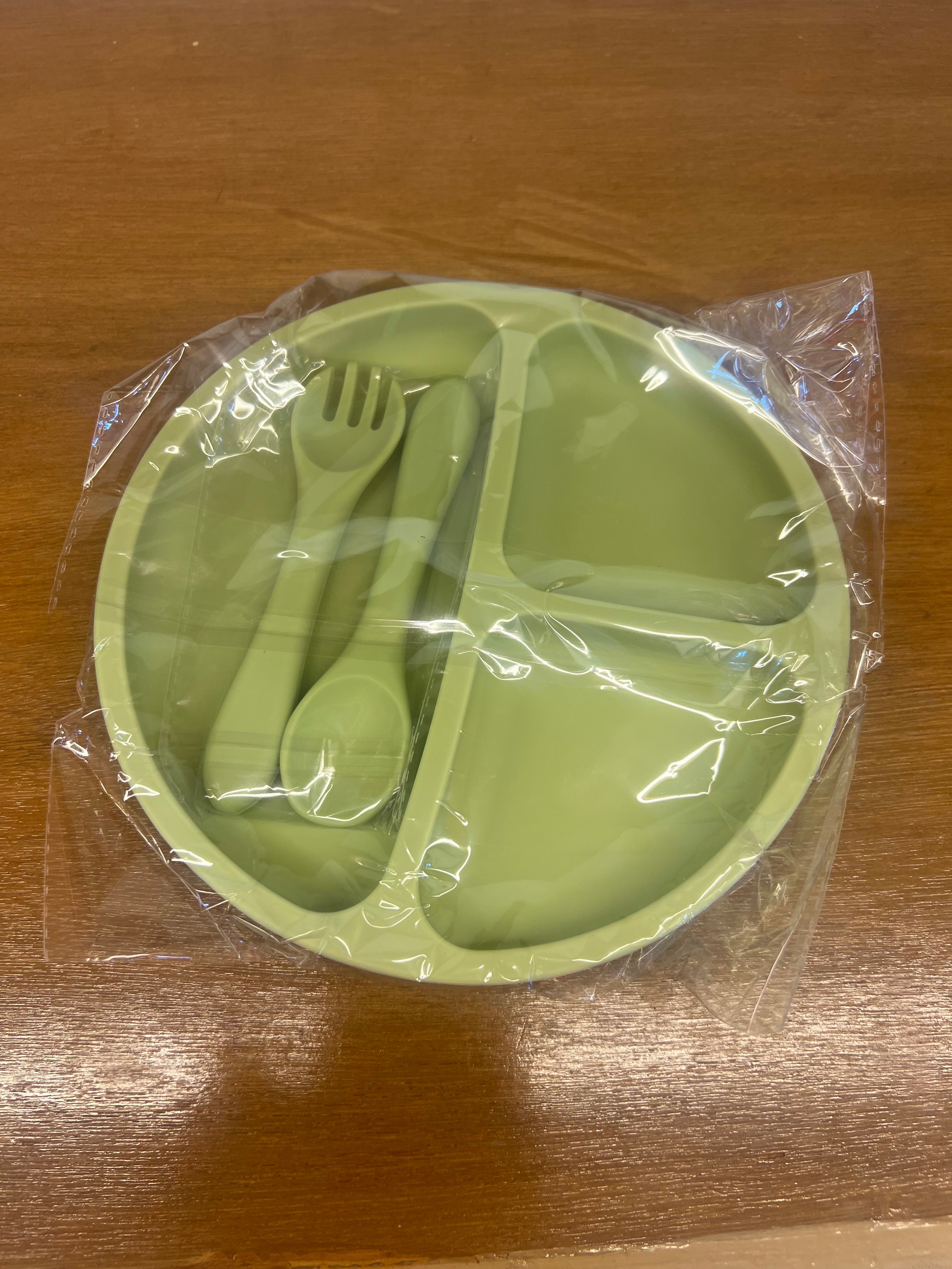 Silicone Baby Feeding Set Sectioned Plate with Spoon & Fork