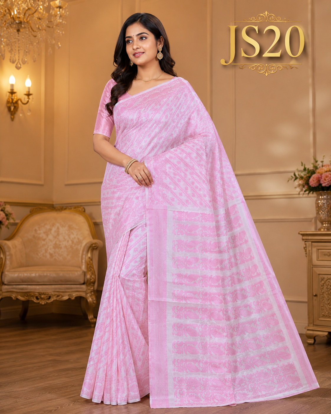 Baby Pink Jamdani Saree-JS20