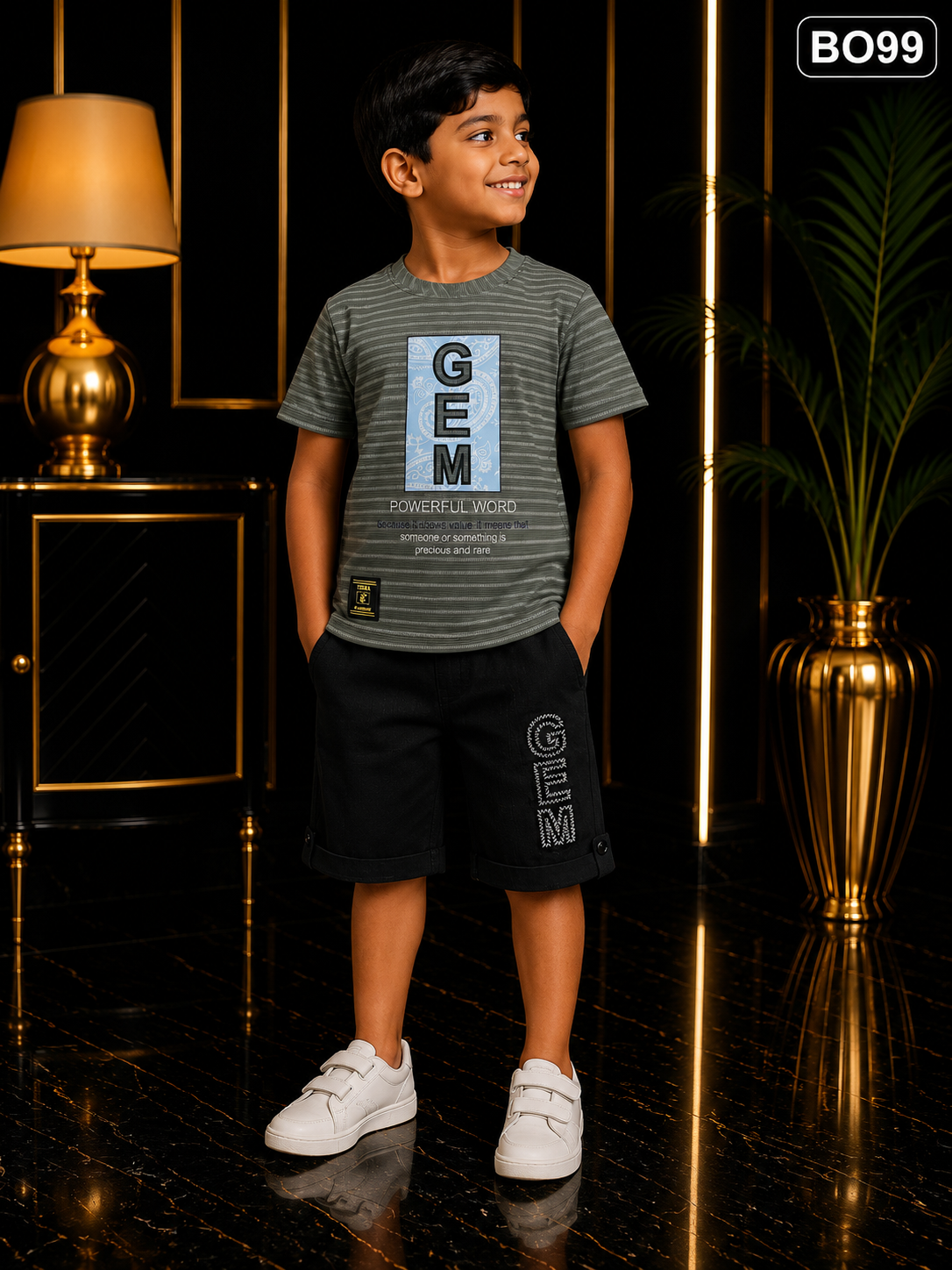 Boys’ Premium Graphic Stripe T-Shirt & Shorts Set – BO99