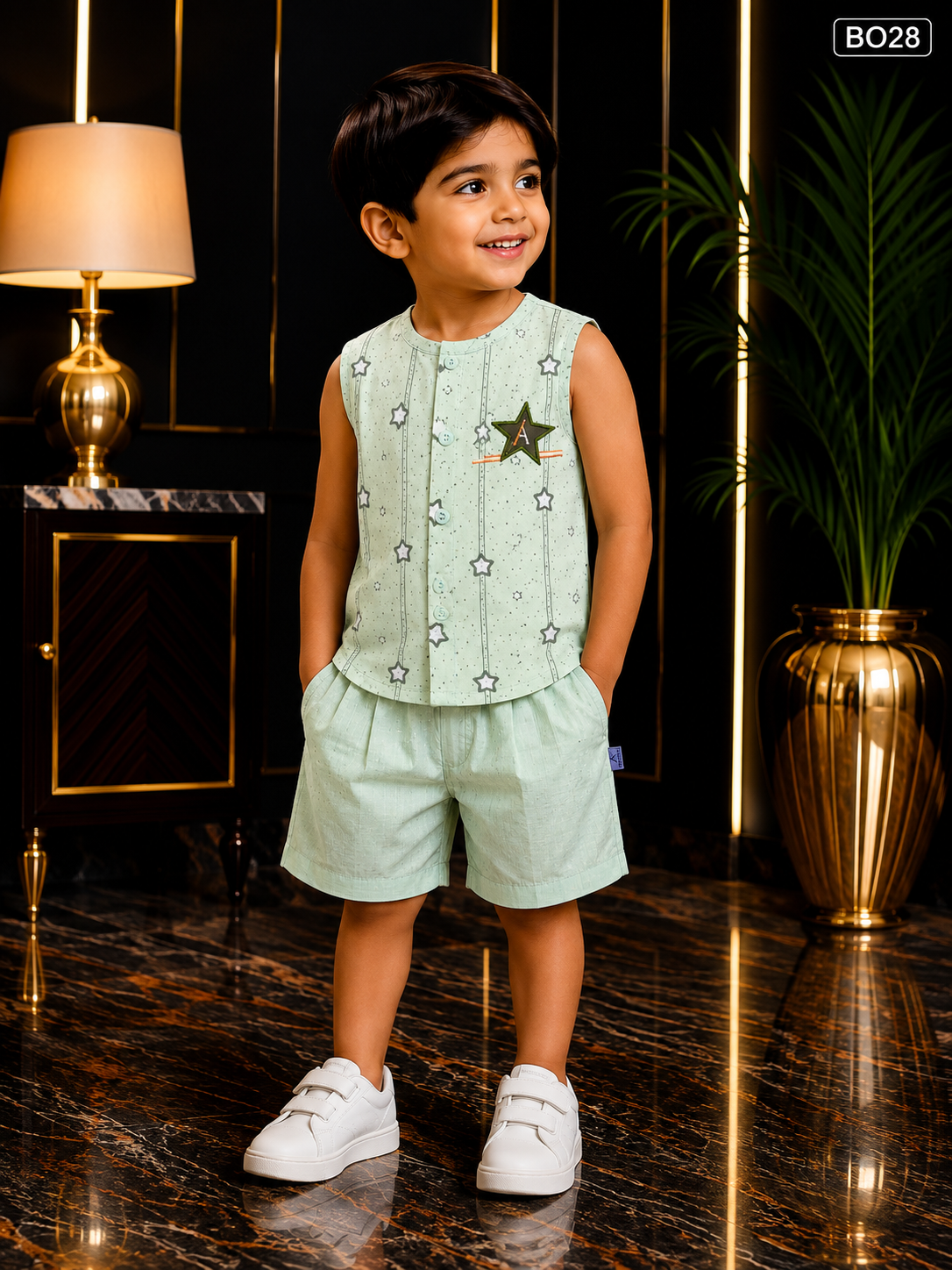 Baby Boys Star Print Sleeveless Co-Ord Set-BO28