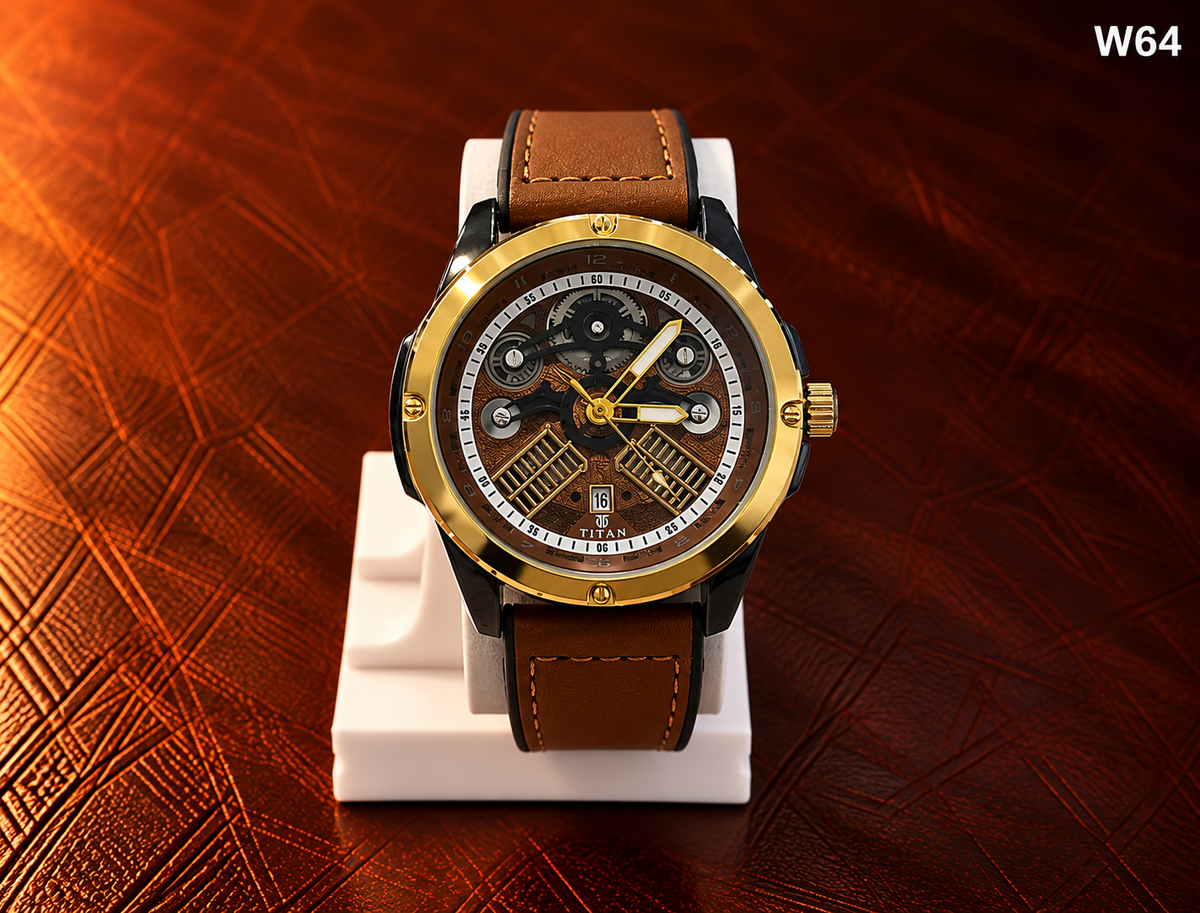 Men's Premium Skeleton-Style Analog Leather Strap Watch – W64