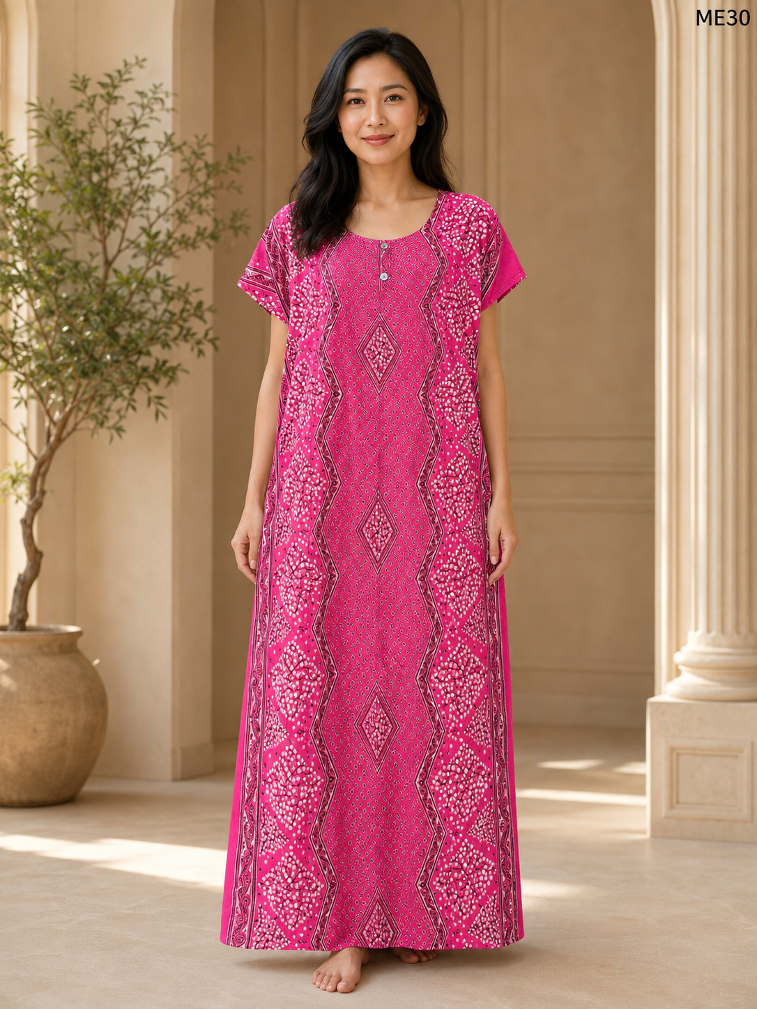 Pink Printed Button Maxi Dress-ME30