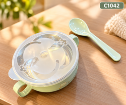 Premium Baby Feeding Bowl with Lid & Spoon – Cute Bear Design | C1042