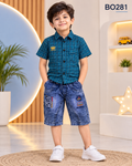 Premium Boys Check Shirt & Denim Shorts Set-BO281