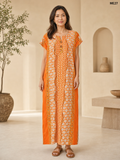 Orange Ethnic Printed Button Maxi Dress-ME27