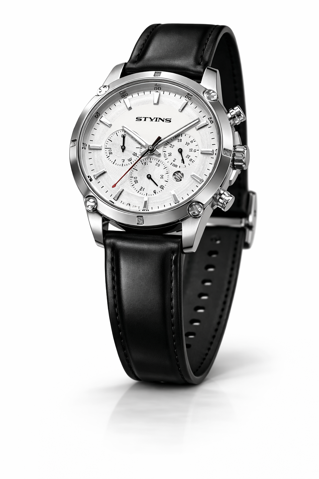 Men's Chronograph Wristwatch - Stainless Steel & Black Leather 455