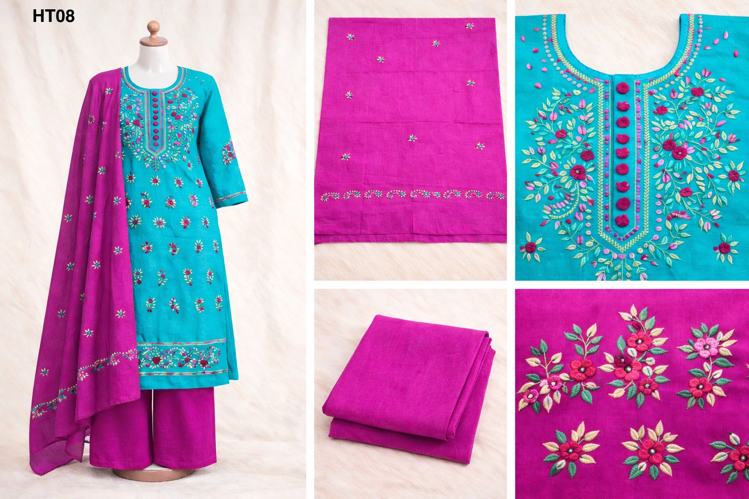 Handcrafted Embroidered Three Piece Set HT08