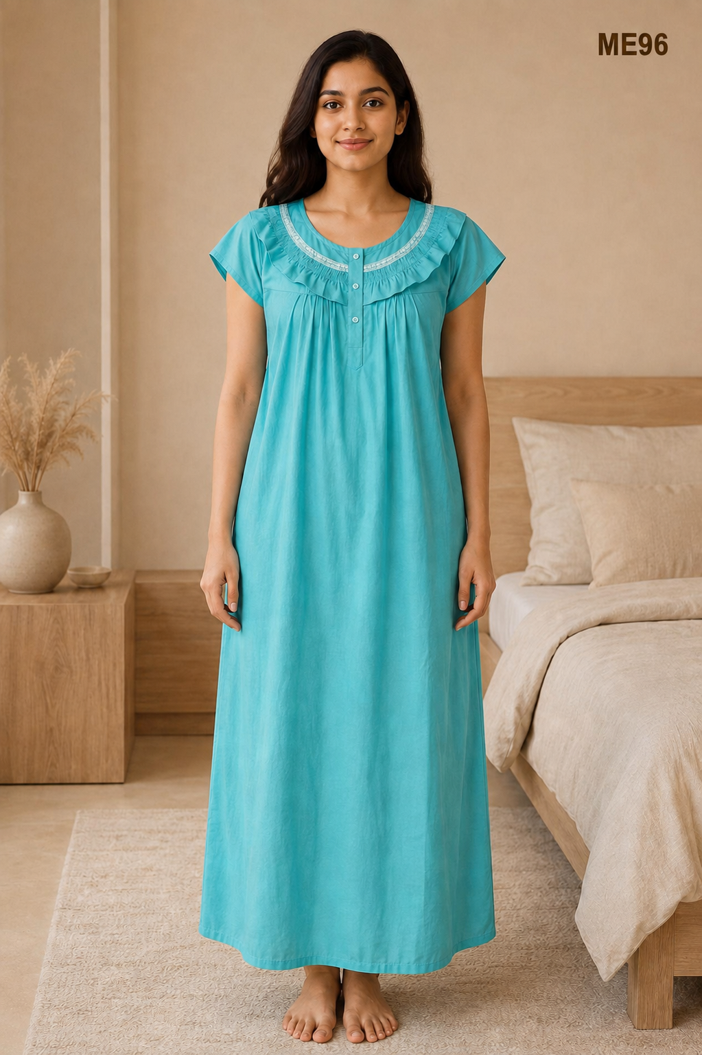 Serene Ruffle Yoke Maxi Nightdress-ME96