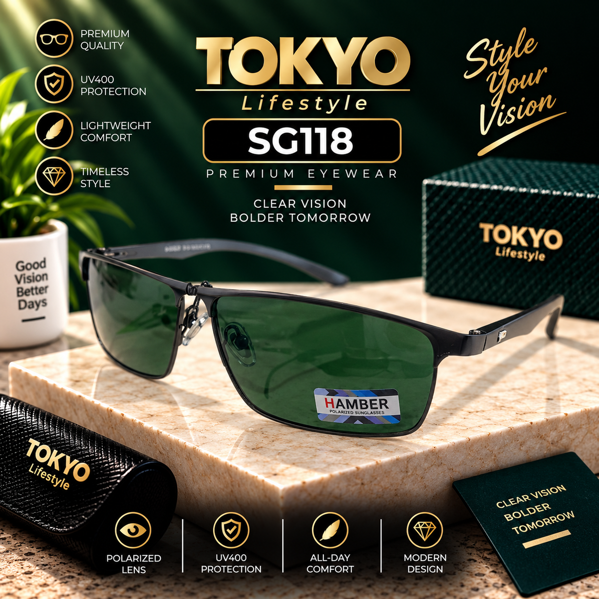 Premium Polarized Rectangle Sunglasses – SG118