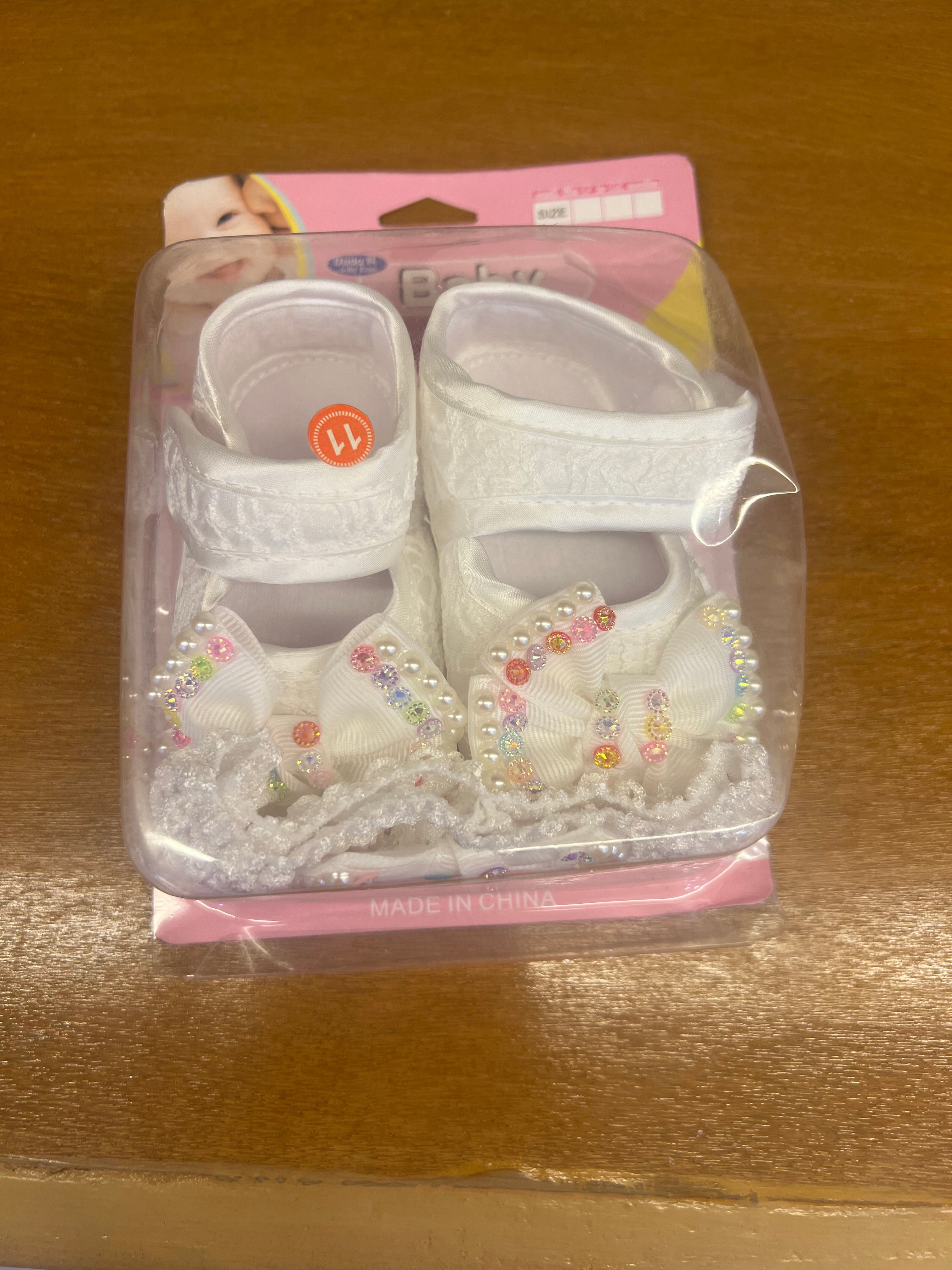 Fancy Baby Girl Shoes with Pearl Bow & Matching Headband Set