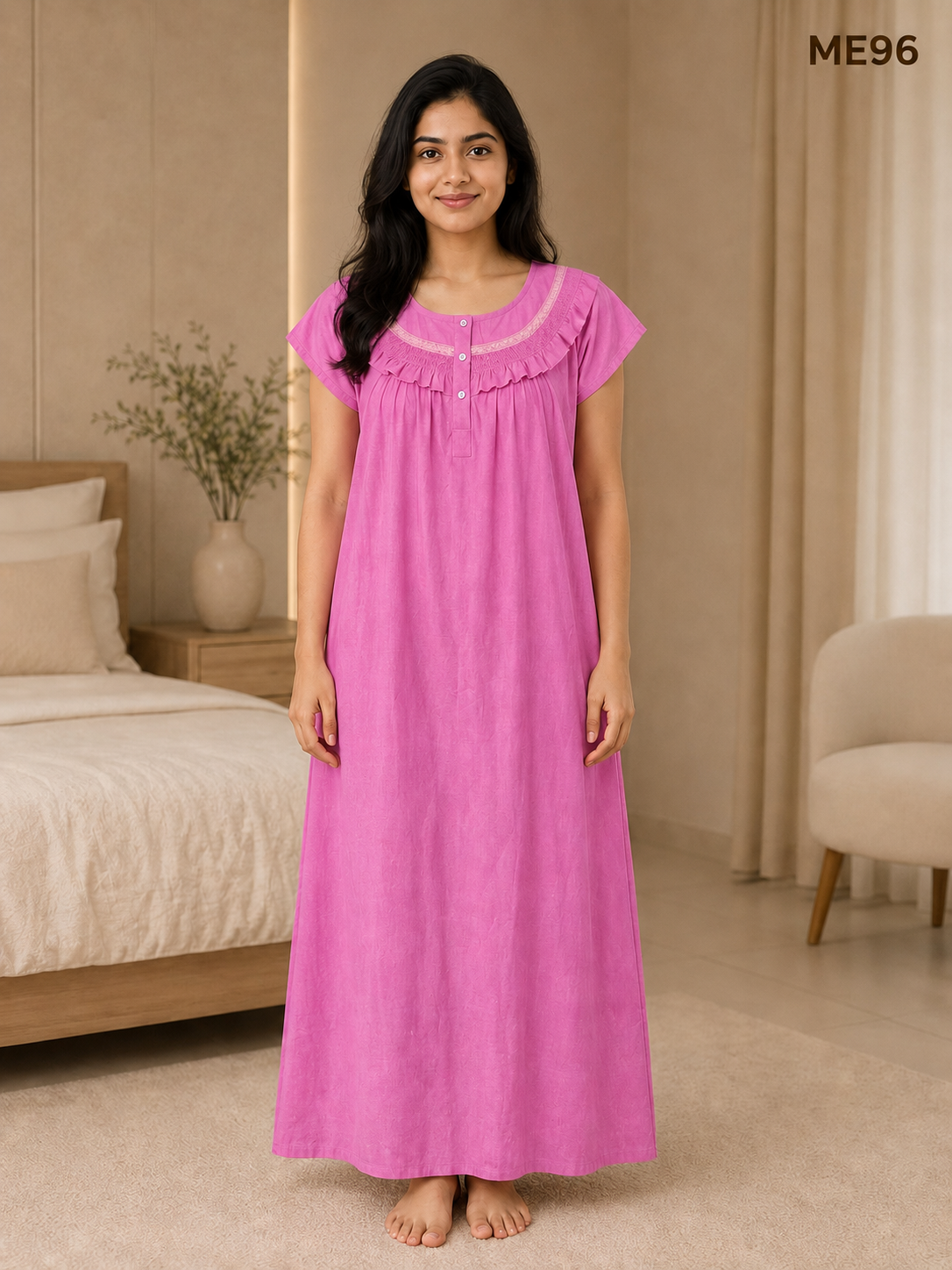 Serene Ruffle Yoke Maxi Nightdress-ME96