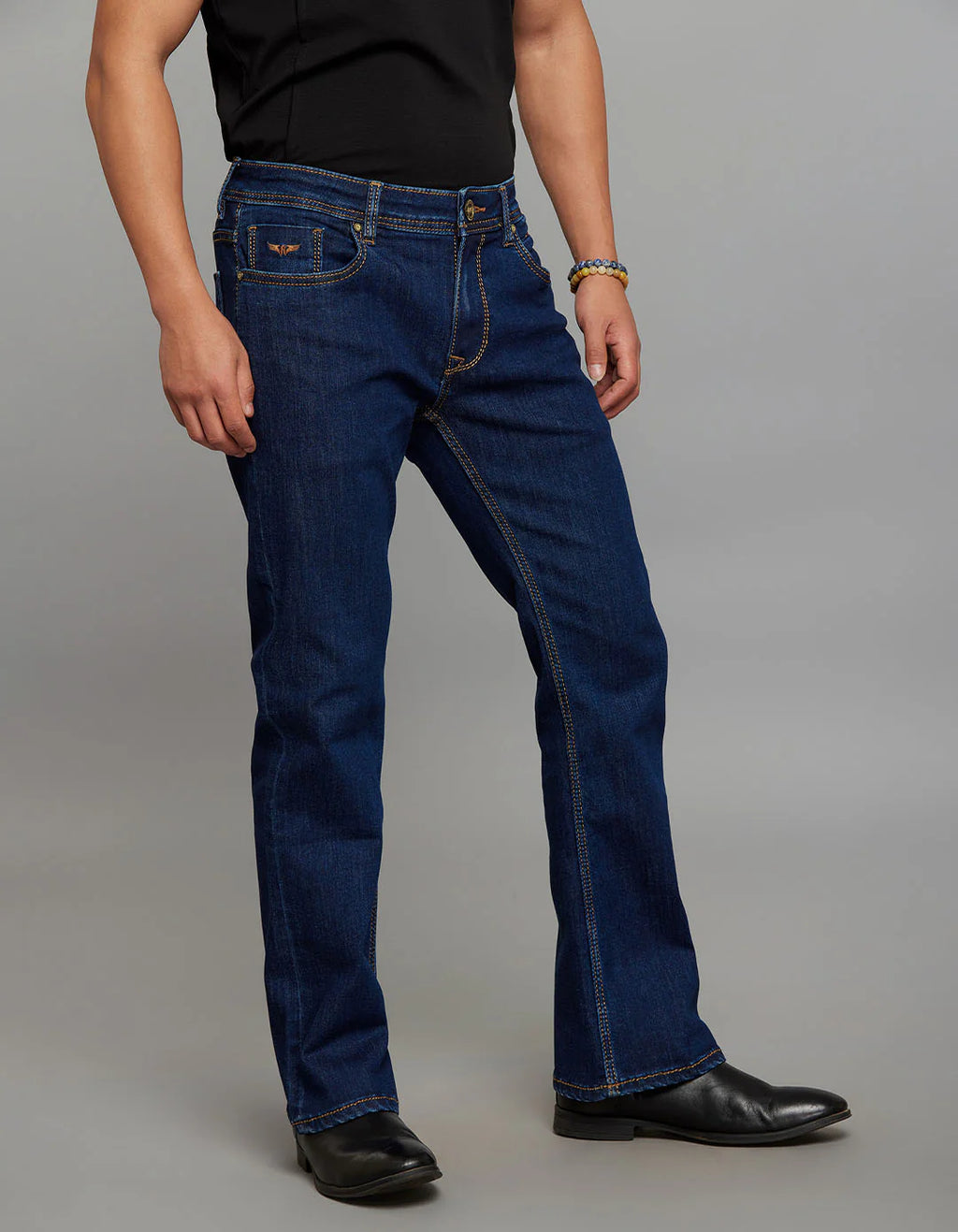 Rookies Mid-Rise Cropped Length Loose Bootcut Jeans - Dark Blue RJ6389