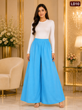 Luxury Sky Blue Wide-Leg Palazzo Pants-LD10