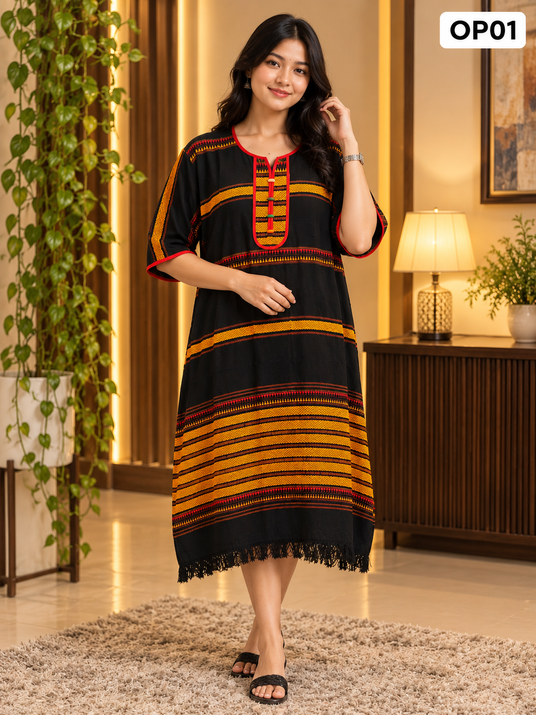 Ethnic Stripe Kaftan One Piece Dress-OP01