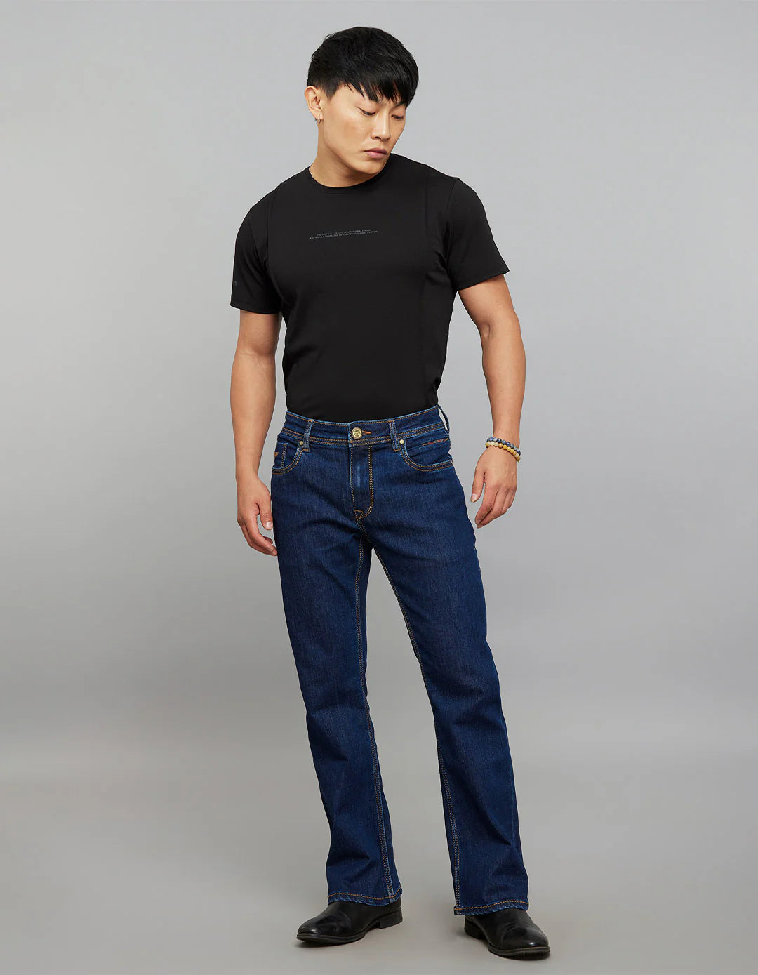 Rookies Mid-Rise Cropped Length Loose Bootcut Jeans - Dark Blue RJ6389