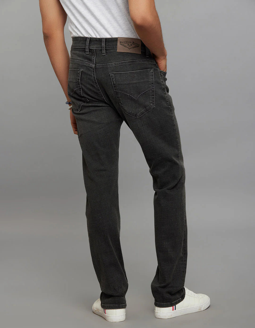 Grey 5 Pocket Mid-Rise Slim Straight Fit Classic Stretch Jeans RJ6416