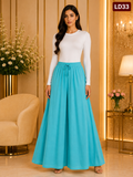 Elegant Aqua Blue Drawstring Wide-Leg Skirt Palazzo Pants-LD33