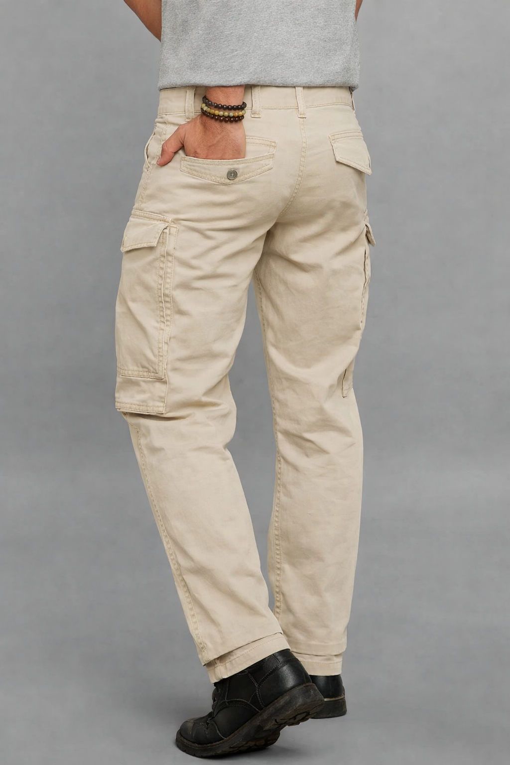 Sand COMFORT STRAIGHT FIT STRETCH CARGO PANTS RJCP1371