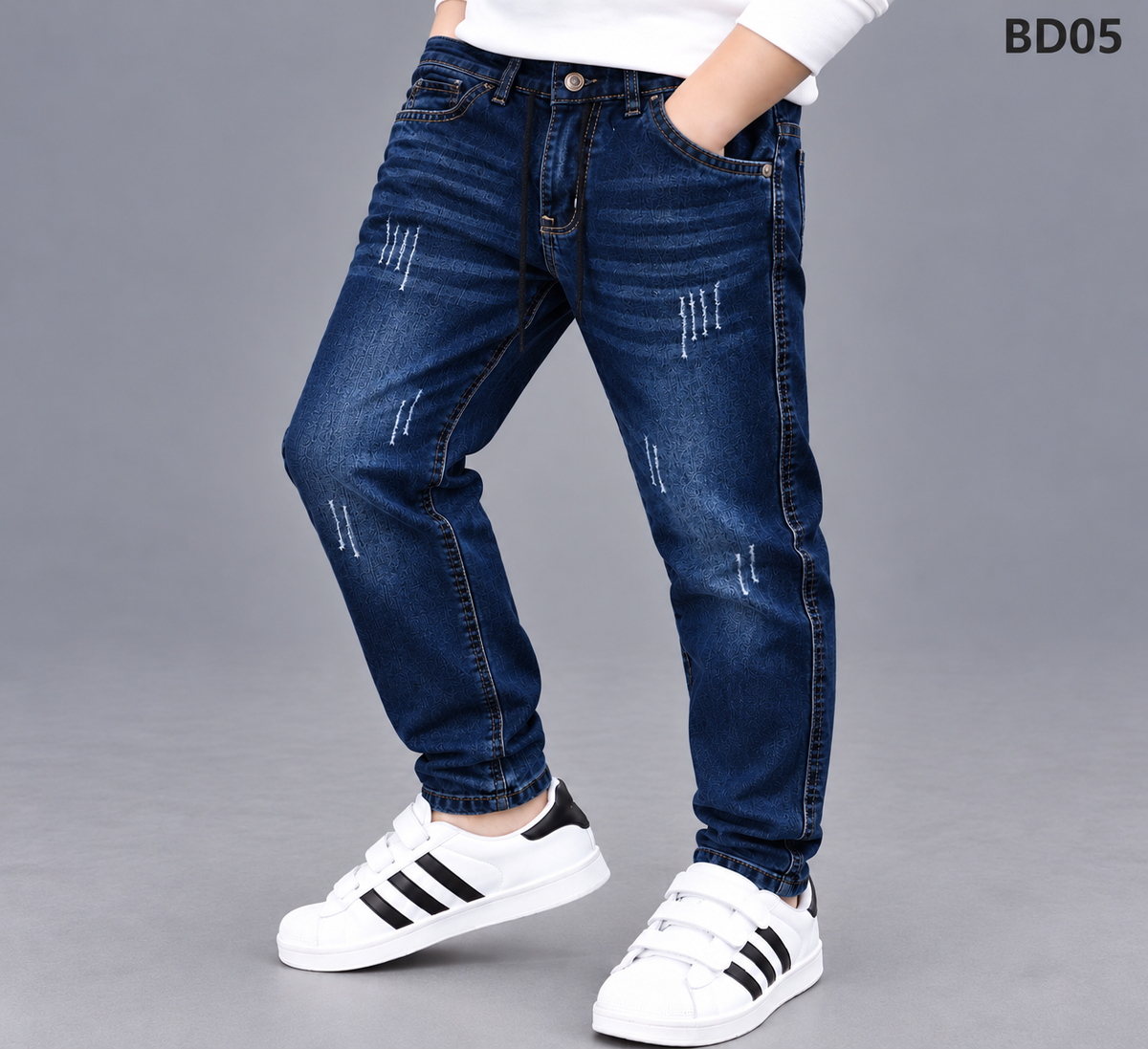 Boys' Premium Distressed Dark Blue Denim Jeans – BD05