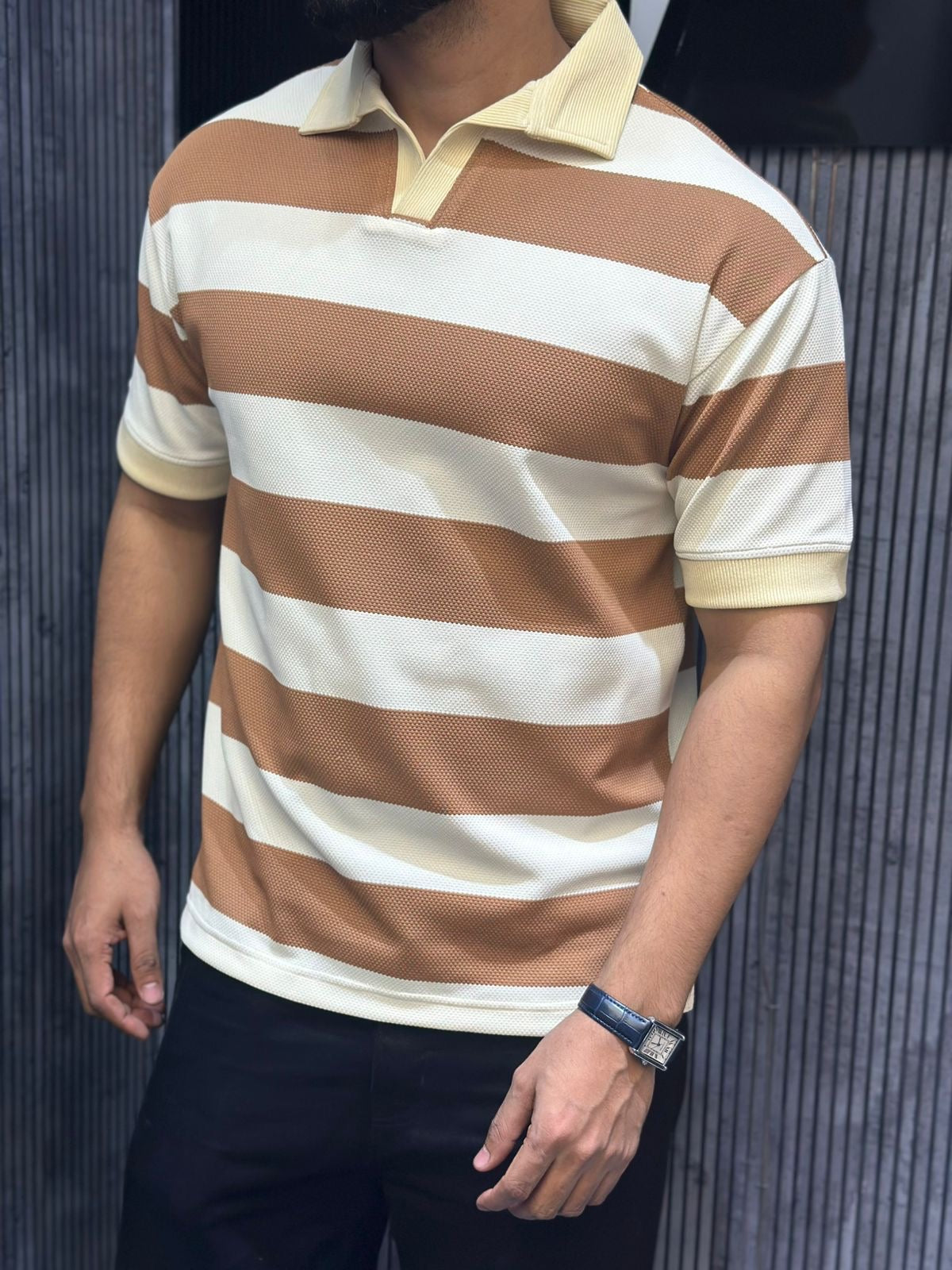 Men's Premium Knit Striped Polo Shirt 501