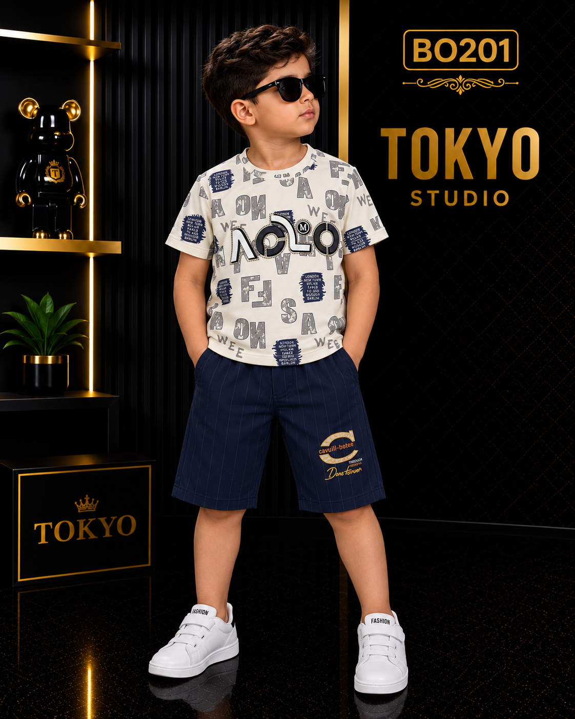 Boys Premium All-Over Print T-Shirt & Shorts Set-BO201