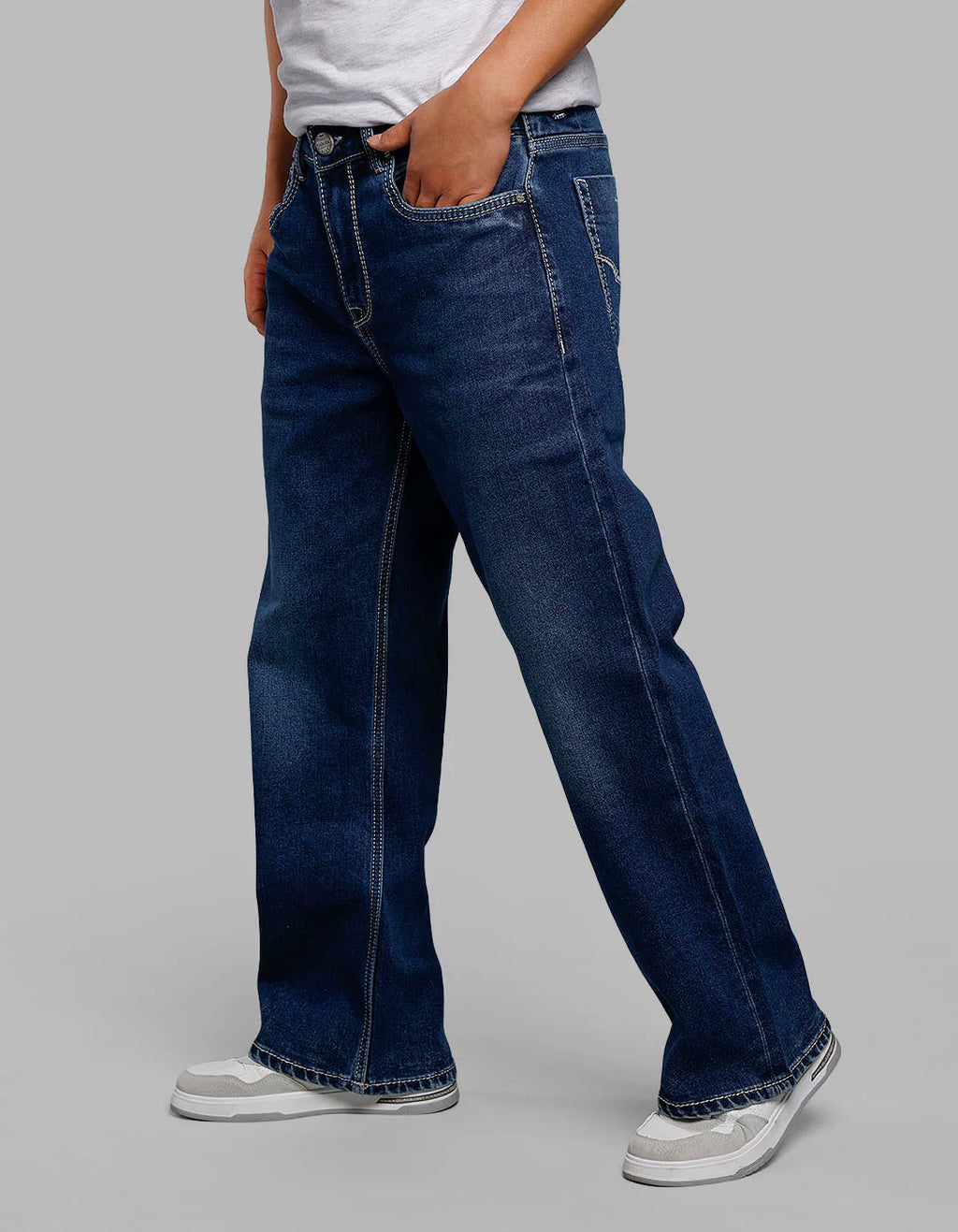 Medium Blue 5 Pocket Midrise Loose Fit Stretch Jeans RJ6263
