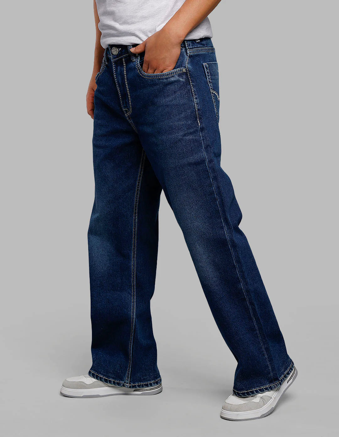 Medium Blue 5 Pocket Midrise Loose Fit Stretch Jeans RJ6263