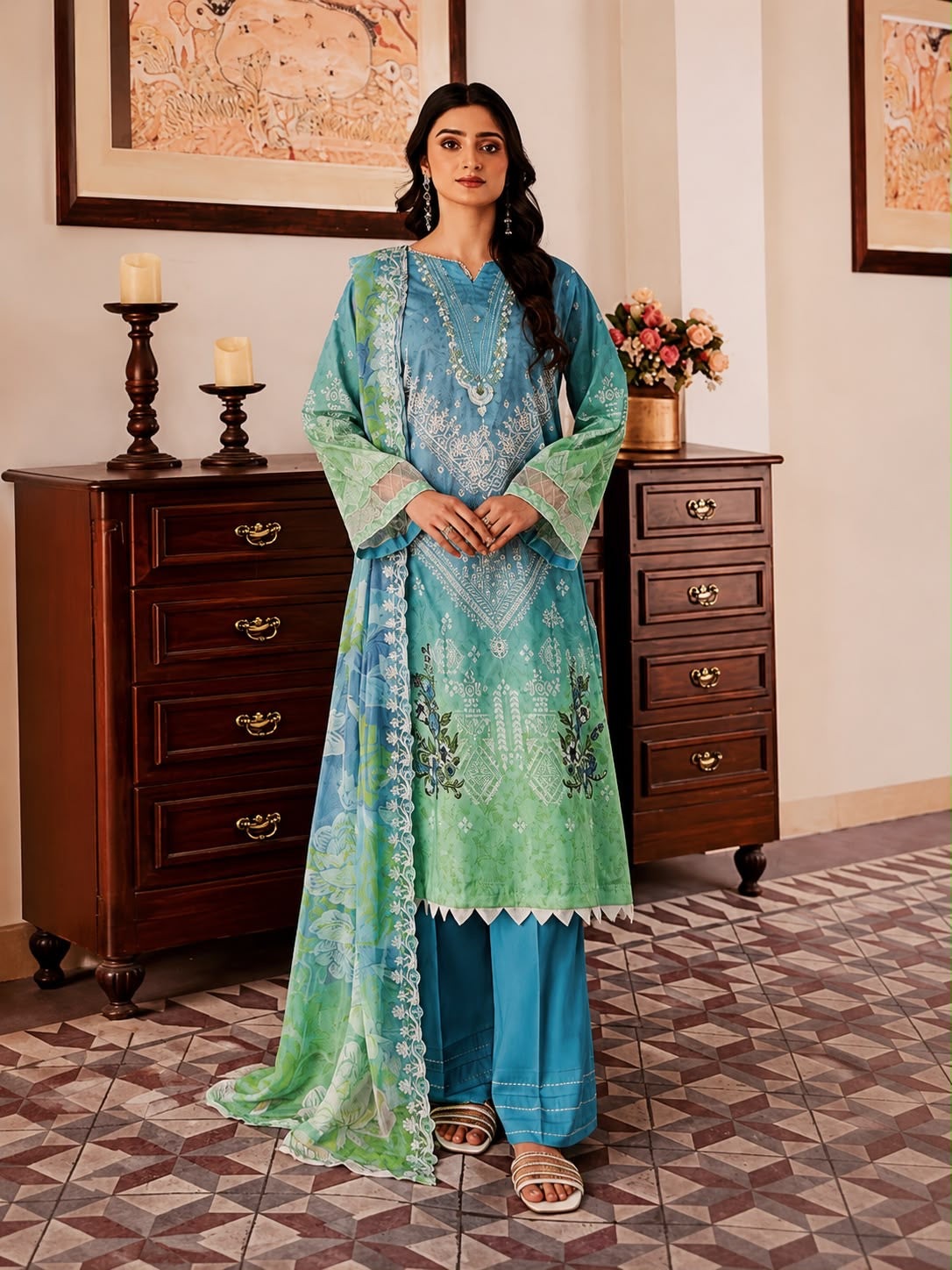 Luxury Digital Printed Lawn Unstitched Three Piece Set -C540