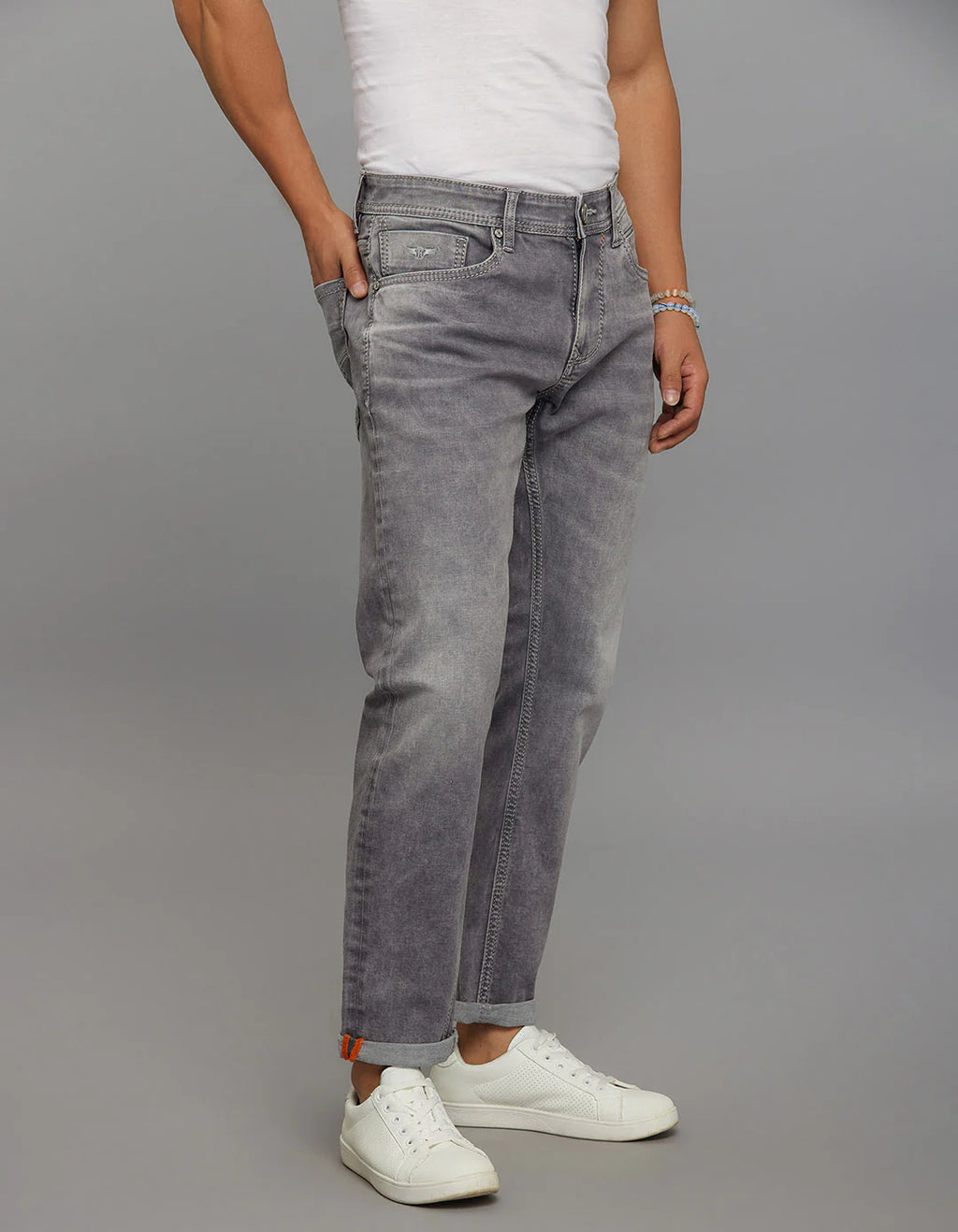 Grey 5 Pocket Low-Rise Ankle Length Stretch Jeans RJ6279