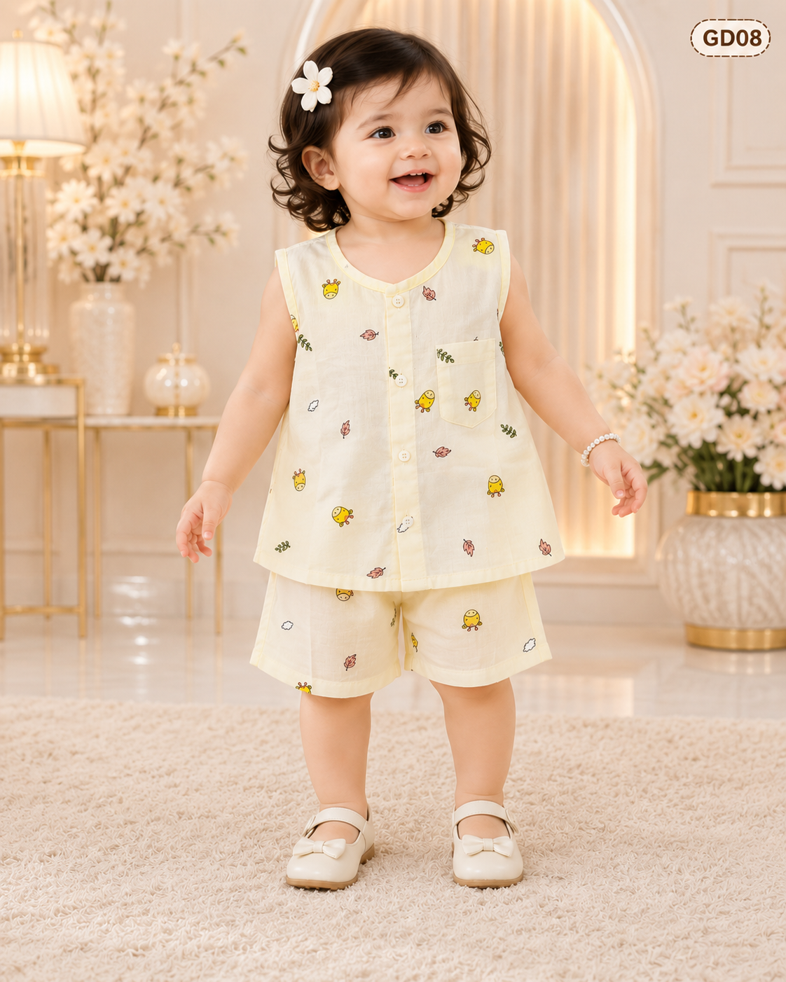 Baby Girls Chick Print Sleeveless Co-Ord Set-GD08