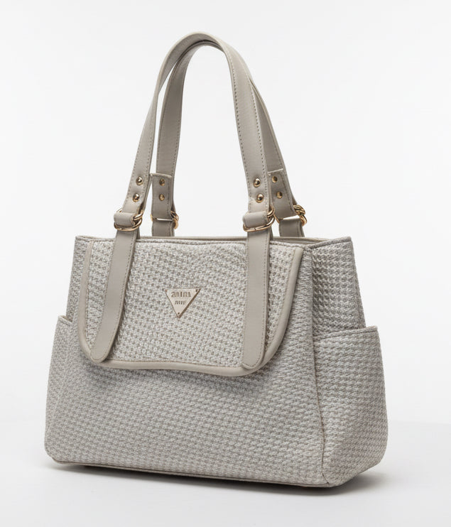 Shara Italy Woven Textured Handbag – Elegant Vegan Leather Trim Tote B001