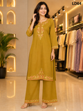 Mustard Floral Embroidered Two-Piece Set-LD64