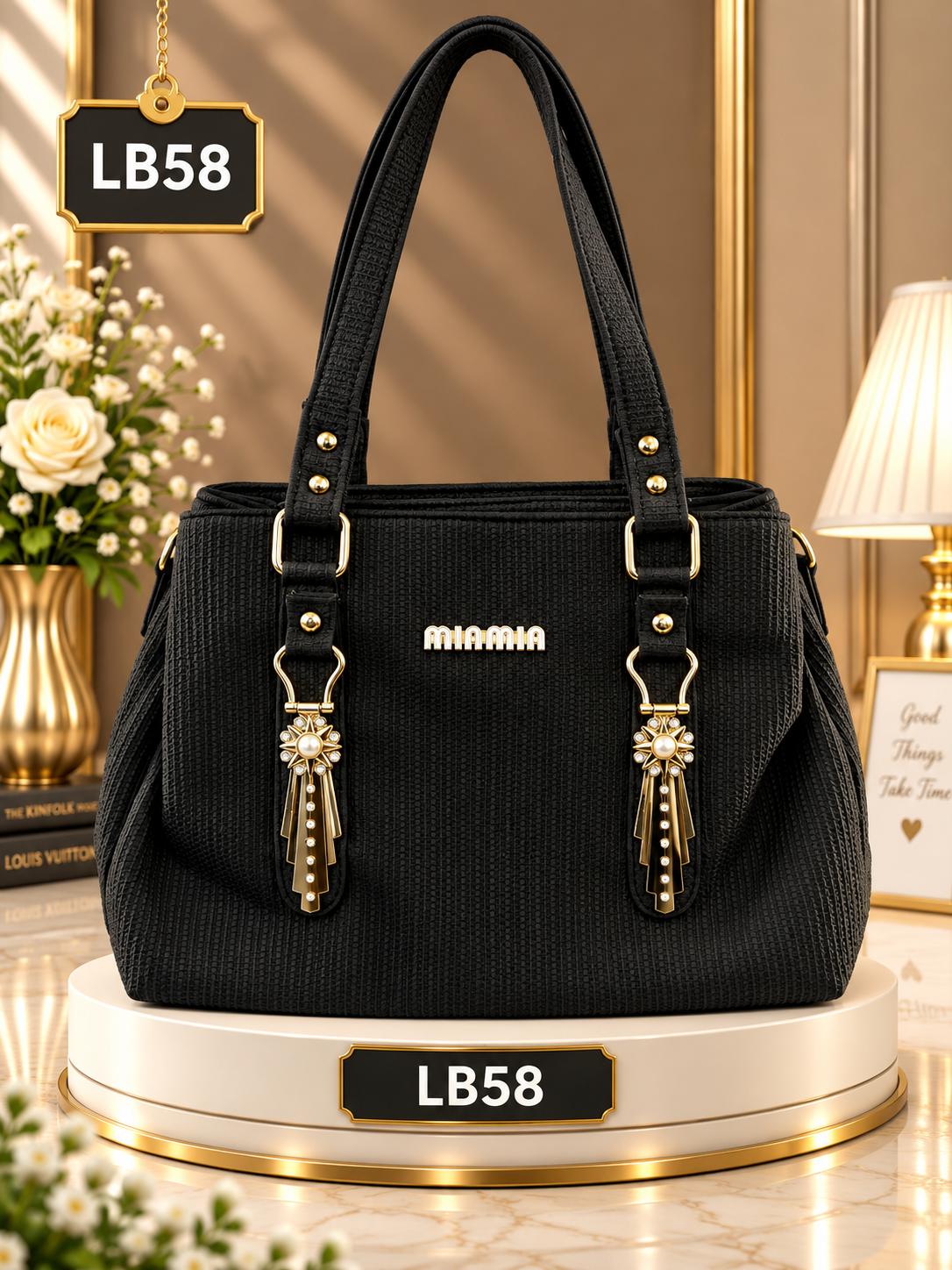 Premium Textured Charm Tote Bag – LB58