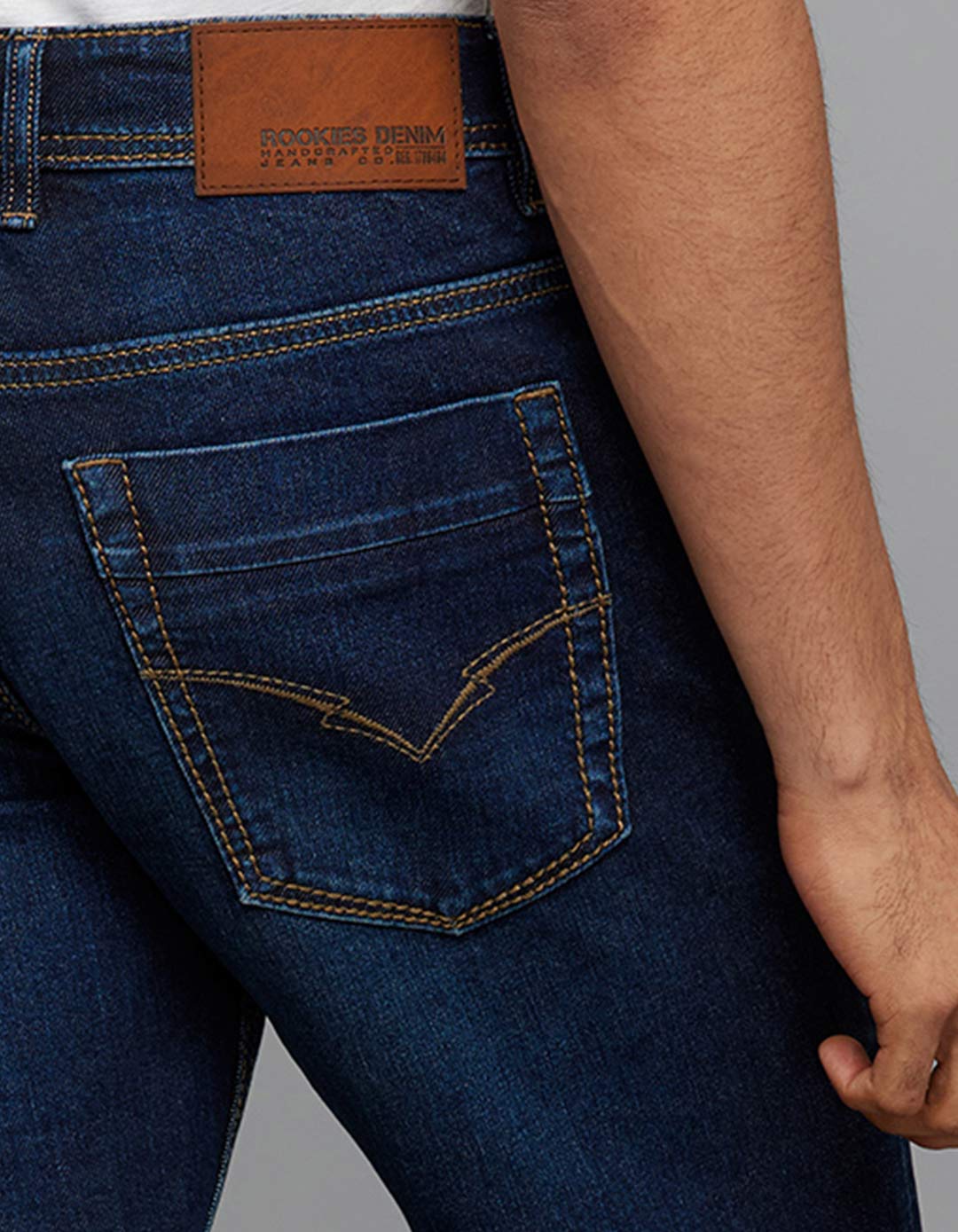 Dark Blue 5 Pocket Mid-Rise Slim Straight Fit Stretch Jeans RJ6305