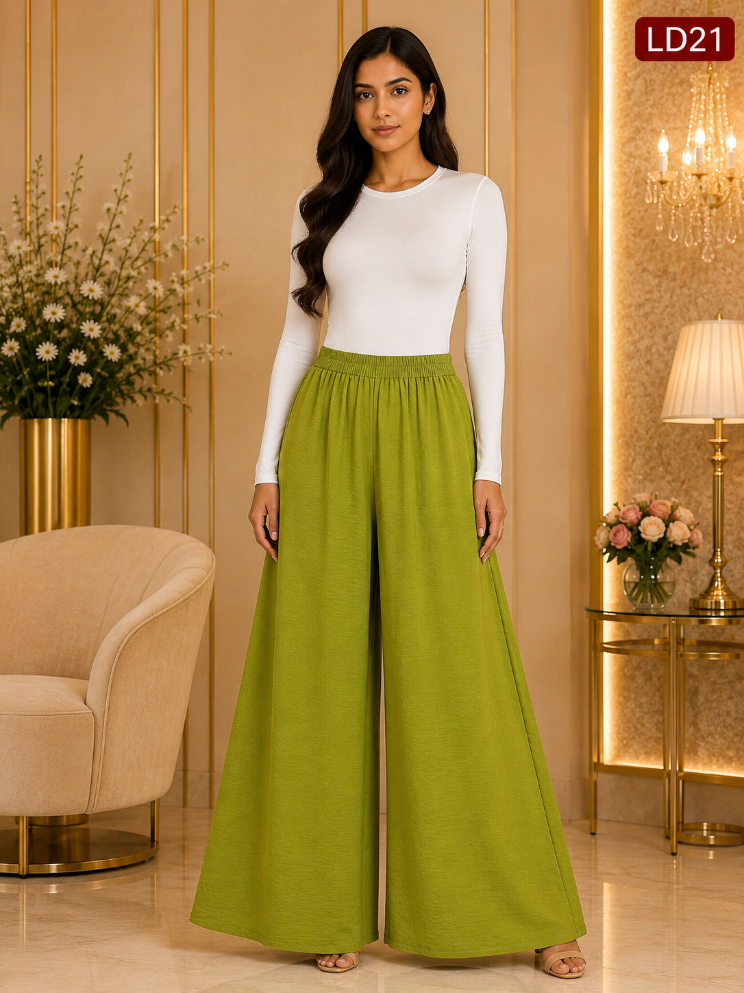 Elegant Olive Green Wide-Leg Meesho Palazzo Pants-LD21