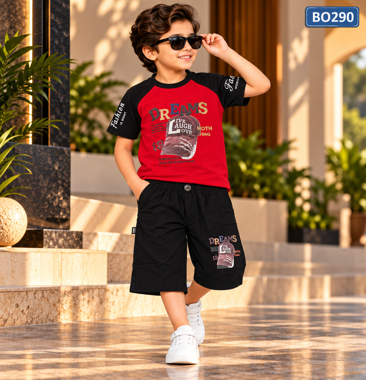Boys Premium Dreams Graphic Raglan T-Shirt & Shorts Set-BO290