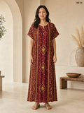 Wine Ethnic Printed Button Maxi Dress-ME34