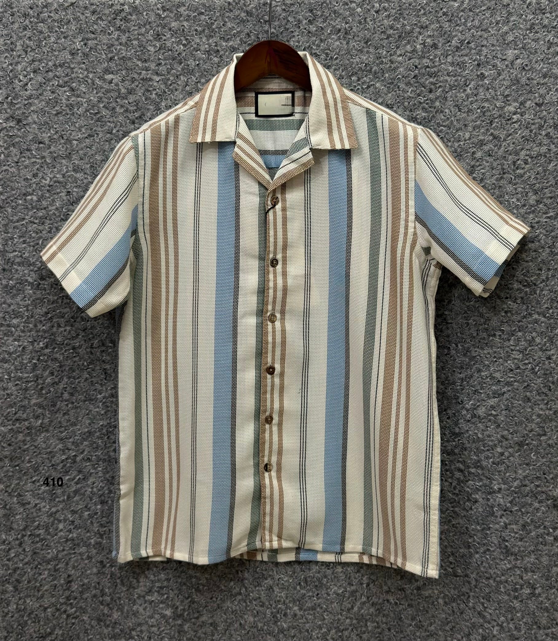 Premium Cuban Collar Bamboo Stripe Shirt GCST 410