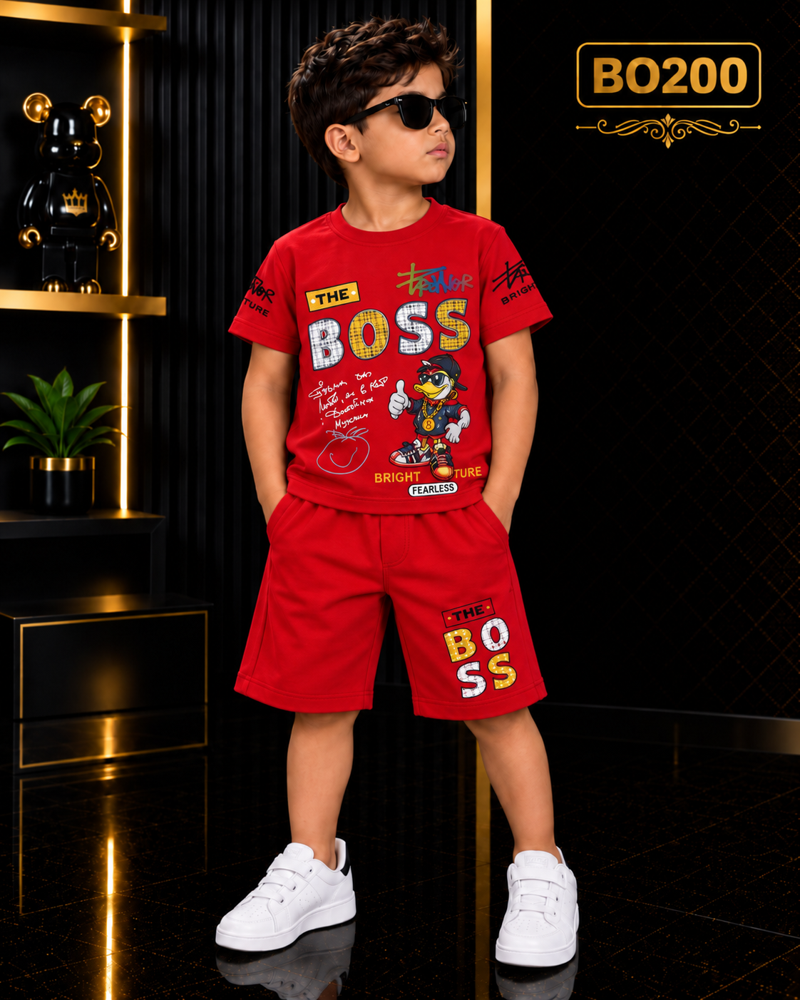 Boys Premium Boss Graphic T-Shirt & Shorts Set-BO200