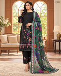 Premium Women's Black & Emerald Green Floral Printed Three Piece Set – C583