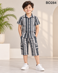 Premium Boys Striped Cargo Shirt & Shorts Set-BO284