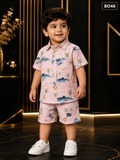 Boys’ Baby Pink Scenic Print Shirt & Shorts Set-BO46