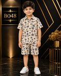 Boys’ Beige Vacation Print Shirt & Shorts Set-BO48