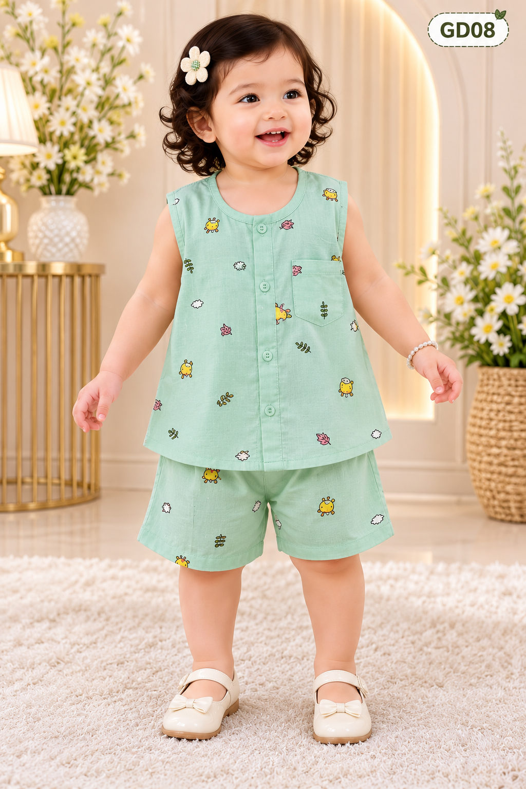 Baby Girls Chick Print Sleeveless Co-Ord Set-GD08