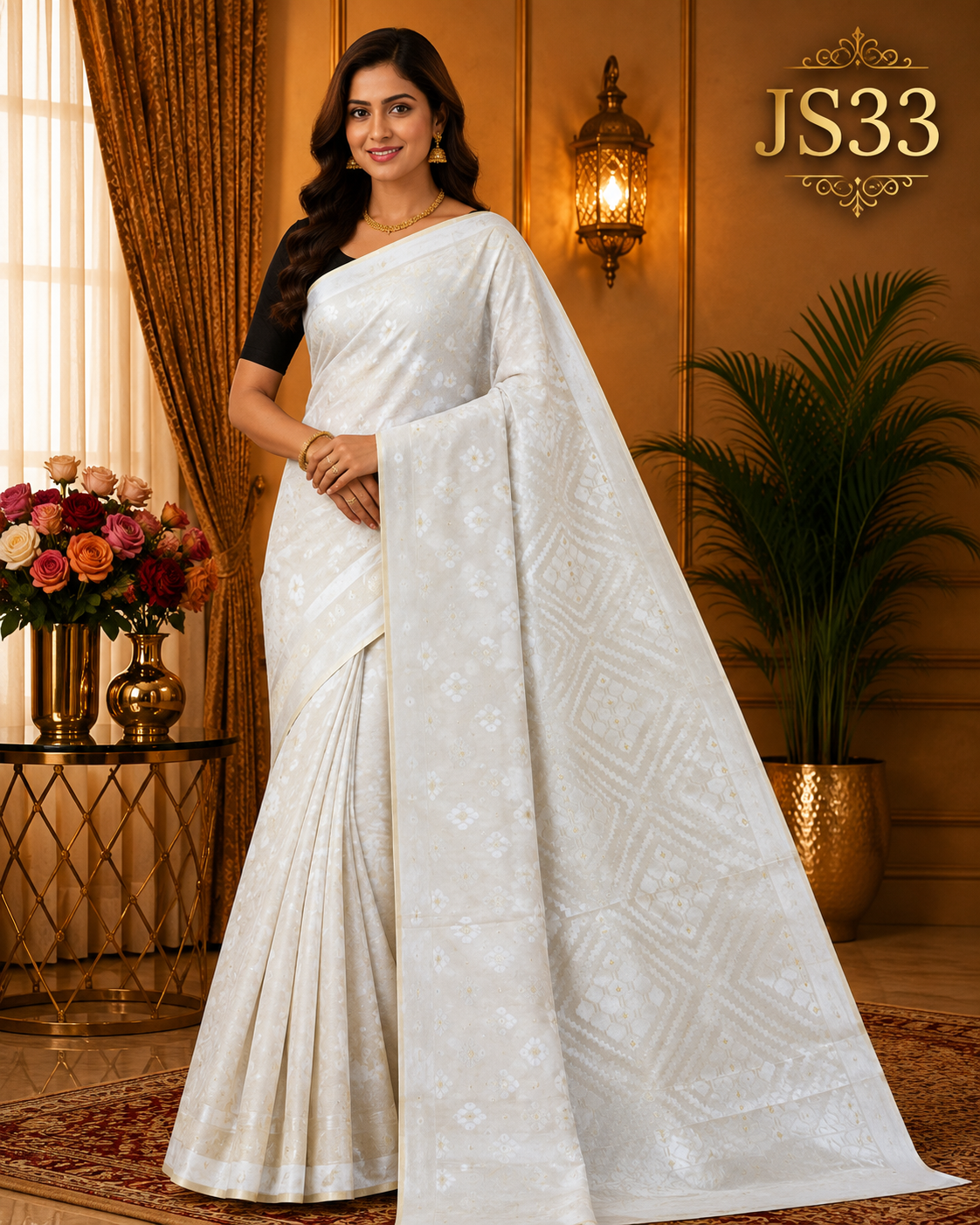 Ivory White Jamdani Saree-JS33