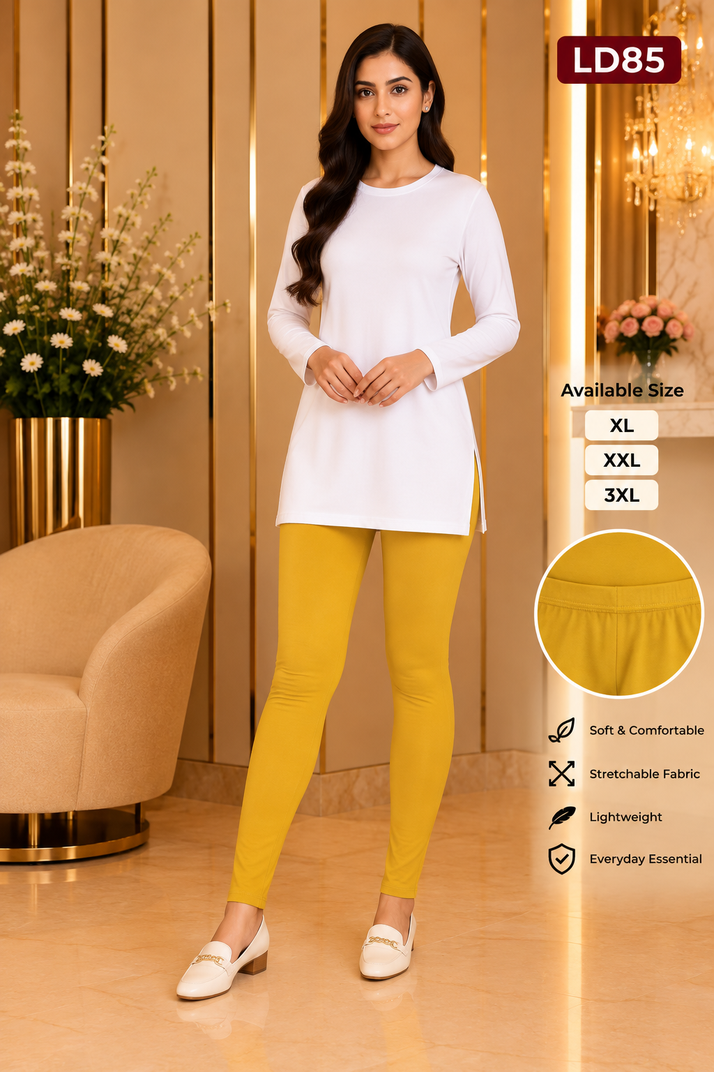 Premium Women’s Stretch Leggings LD85 — Mustard Yellow