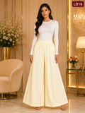 Luxury Butter Cream Wide-Leg Palazzo Pants-LD16